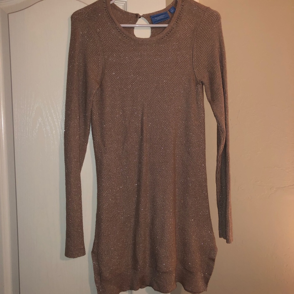 Metallic Tan Sweater Dress